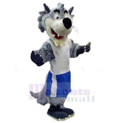 Lobo divertido en ropa deportiva azul y blanca Disfraz de mascota animal