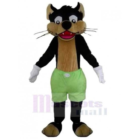 Schwarzer und brauner Wolf Maskottchen Kostüm Tier in grüner Hose