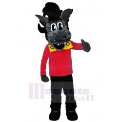 Cooler schwarzer Wolf Maskottchen Kostüm Tier in roten Kleidern