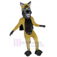 Lächelnder grauer und gelber Wolf Maskottchen Kostüm Tier