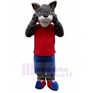 Plüsch grauer Wolf Maskottchen Kostüm Tier in Roter Weste