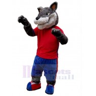 Plüsch grauer Wolf Maskottchen Kostüm Tier in Roter Weste