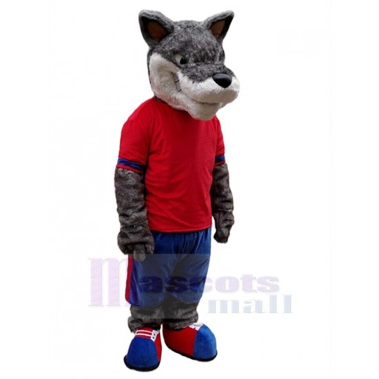Loup gris en peluche Costume de mascotte Animal en gilet rouge