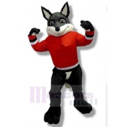 Power Gray and White Wolf Mascot Costume Animal in Red Clothes