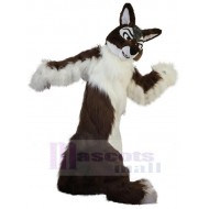 Long Fur Brown and White Wolf Mascot Costume Animal