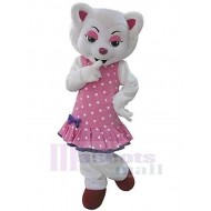 White Wolf Mascot Costume Animal in Pink Dress