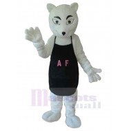 White Wolf Mascot Costume Animal with Black Apron