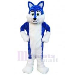Blue and White Furry Wolf Mascot Costume Animal