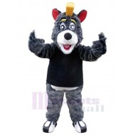 Cheering Grey Wolf Mascot Costume Animal with Red Ears