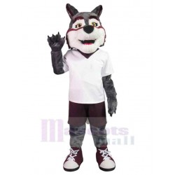 Gymnasium Wolf Maskottchen Kostüm Tier im weißen T-Shirt