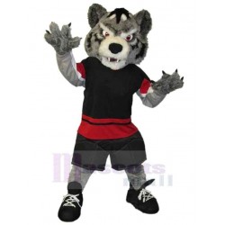 Loup violent Costume de mascotte Animal en tenue de sport noire et rouge