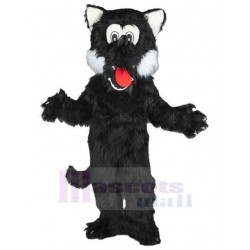 Black Wolf Mascot Costume Animal with Red Tongue