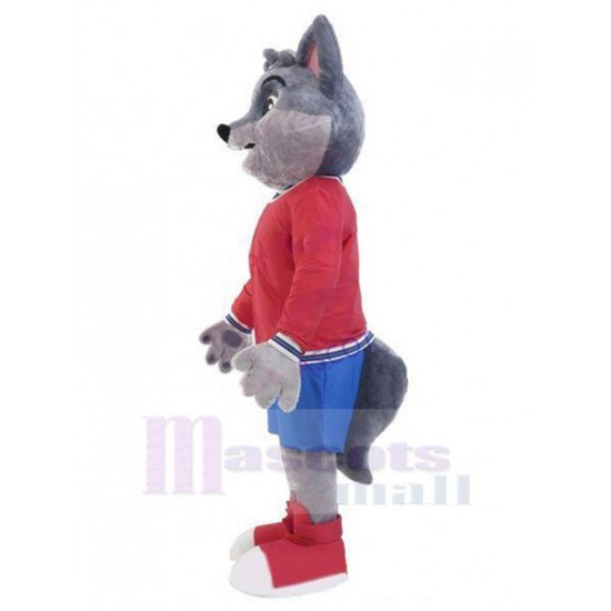 Wolf Mascot Costume Animal in Red Jacket