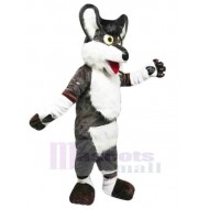Surprised Black and White Wolf Mascot Costume Animal
