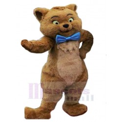 Chat brun drôle Costume de mascotte Animal avec nœud bleu
