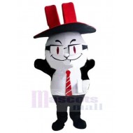 Gestionnaire de chat blanc Costume de mascotte Animal avec chapeau rouge