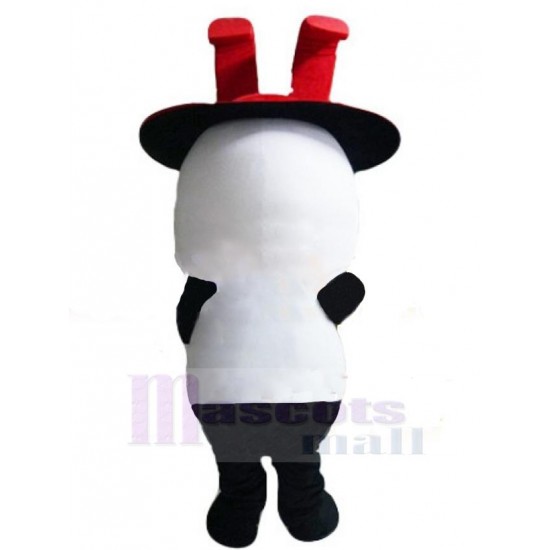 Gestionnaire de chat blanc Costume de mascotte Animal avec chapeau rouge