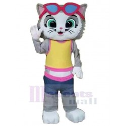 Casual Gray Cat Mascot Costume Animal with Glasses