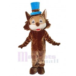 Chat brun heureux Costume de mascotte Animal avec chapeau bleu