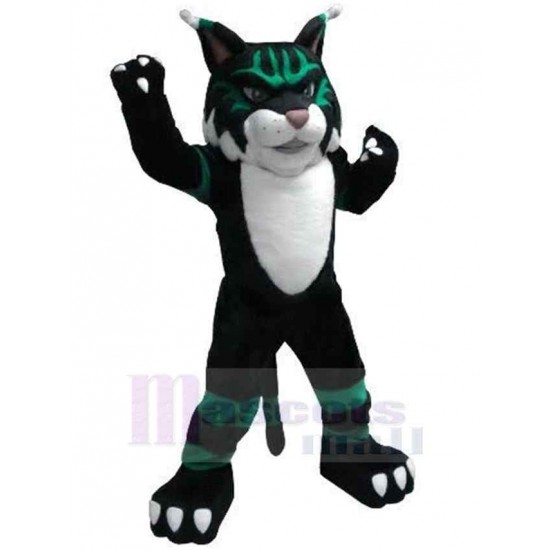 Schwarze und dunkelgrüne Wildkatze Maskottchen Kostüm Tier