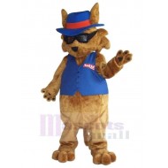 Cool Sunglasses Brown Cat Mascot Costume Animal in Blue Vest