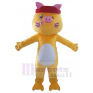 Gelbe Katze Maskottchen Kostüm Tier mit rosa Ohren