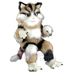 Cute Long Fur Black White and Brown Cat Mascot Costume Animal