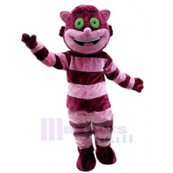 Smiling Striped Cat Mascot Costume Animal with Green Eyes