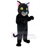 Chat noir souriant Costume de mascotte Animal aux yeux jaunes