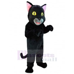 Smiling Black Cat Mascot Costume Animal with Yellow Eyes