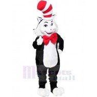Black Cat Mascot Costume Animal with Red and White Hat