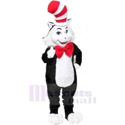 Black Cat Mascot Costume Animal with Red and White Hat