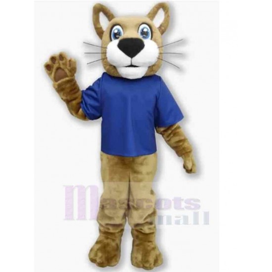 Chat sauvage amical Costume de mascotte Animal en T-shirt bleu