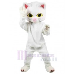 White Cat Mascot Costume Animal with Pink Nose