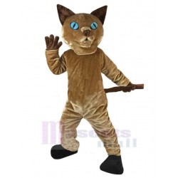 Alert Brown Cat Mascot Costume Animal with Blue Eyes