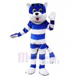 Blue and White Striped Cat Mascot Costume Animal Adult