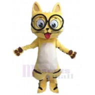 Lovely Yellow Cat Mascot Costume Animal with Glasses