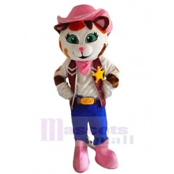 Stylish Detective Cat Mascot Costume Animal with Pink Hat