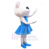 Dancing White Cat Mascot Costume Animal in Blue Dress
