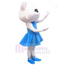 Gato blanco bailando Disfraz de mascota animal en vestido azul