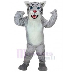 Cute Gray Wildcat Mascot Costume Animal with White Belly