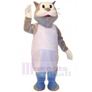 Cute Gray Cat Mascot Costume Animal in White Clothes