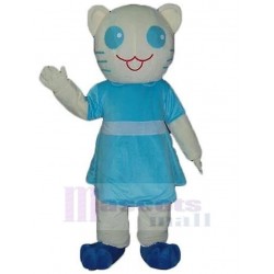 White Cat Mascot Costume Animal with Blue Dress