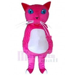 Blue Eyes Pink Cat Mascot Costume Animal with White Belly