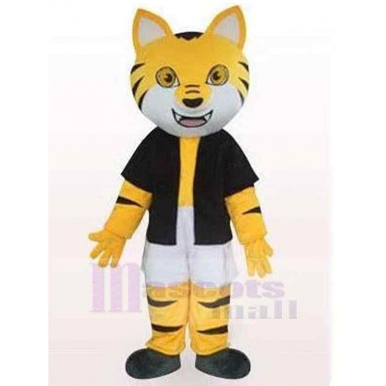 Chat rayé noir et jaune Costume de mascotte Animal en vêtements noirs