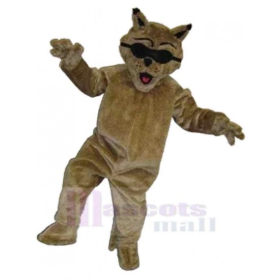 Cool Brown Cat Mascot Costume Animal with Black Sunglasses