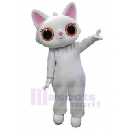 Pink Ears and Big Eyes White Cat Mascot Costume Animal