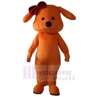 Smiling Orange Dog Mascot Costume Animal with a Knot On the Head