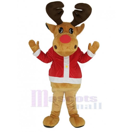 Reno marrón Traje de la mascota con abrigo rojo Navidad navidad