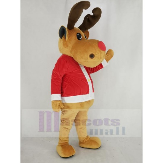 Renne Brun Costume de mascotte avec manteau rouge Noël Noël